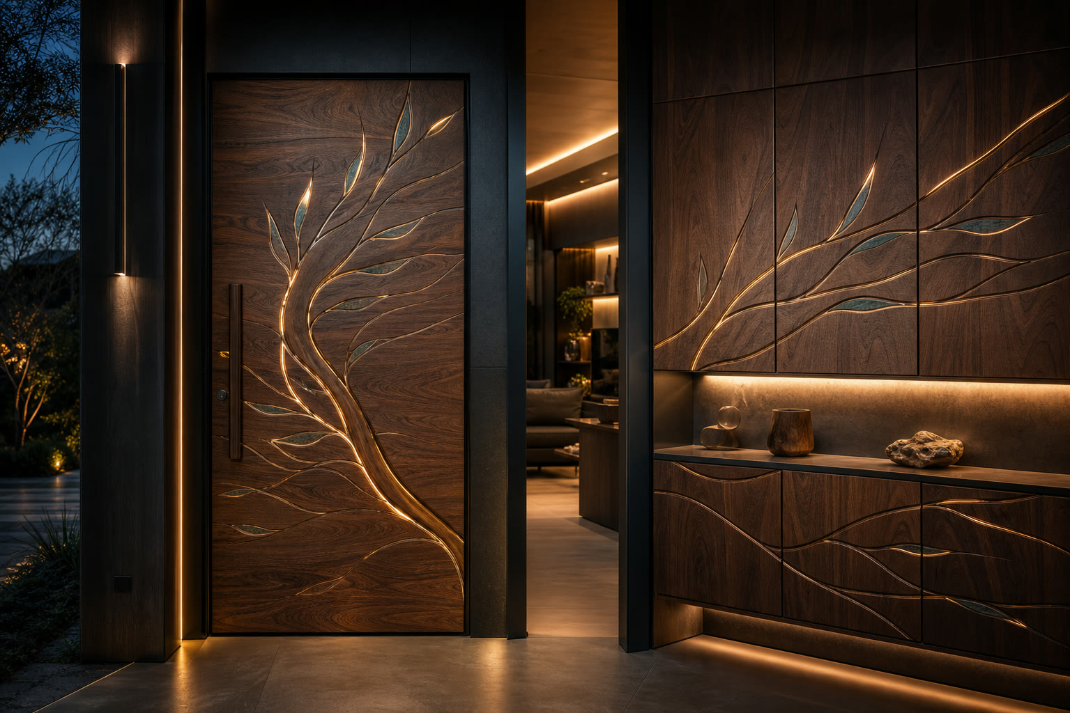 Concept render of luxury door and furniture facade with hidden LED inlay