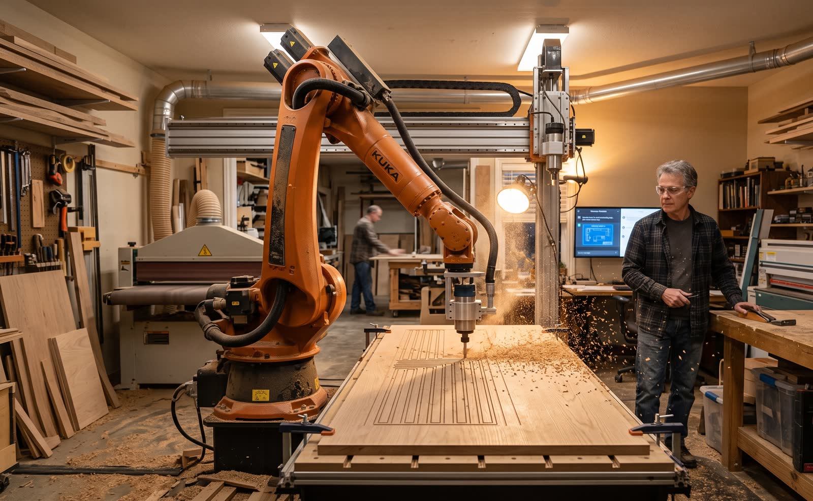 Planned workshop: robot with spindle carving an oak panel
